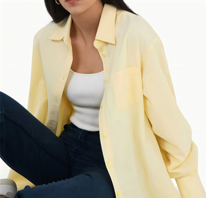 Blusa de Mujer Amarilla de Corte Regular, Manga Larga, con Botones, Transpirable, para Verano, Trabajo - Product Image 2