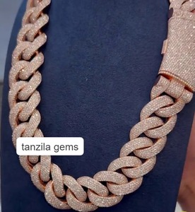 Moissanite Forma redonda Pesado sólido Plata esterlina Hombres VVS Moissanite Cadena cubana tachonada - Product Image 2