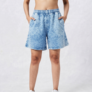 Shorts de Felpa con Efecto Ácido para Mujer, Shorts Deportivos de Algodón de Alta Calidad, Ropa Urbana para Mujer, Shorts para Uso Diario y Fitness - Product Image 1