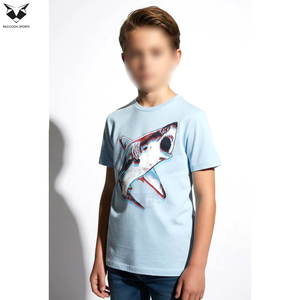 T-shirts pour garçons de couleur unie, 100% coton respirant, col rond, t-shirts basiques pour enfants, logo personnalisé, vêtements d'été pour garçons - Product Image 5