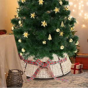 Decorative Woven Seagrass <b>Christmas</b> <b>Tree</b> Collar Farmhouse <b>Tree</b> <b>Base</b> Cover with Ribbon - Product Image 2
