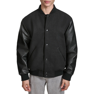Best Supplier Casual High Quality Stretch Wool Varsity <b>Men's</b> Clothing Embroidery Letter Bomber <b>Jacket</b> Pu <b>Leather</b> Sleeve - Product Image 1