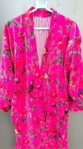 Bata de terciopelo con estampado floral rosa para mujer, bata de baño de manga larga, tejido suave, ropa de dormir informal, estilo primavera - Product Image 5