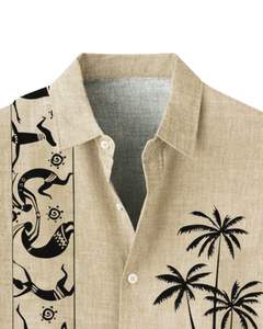 Camisa de Manga Corta con Estampado Tribal de Palmeras Color Caqui, Estilo Casual de Playa para Hombre, Fabricante OEM, Suministro al por Mayor - Product Image 5