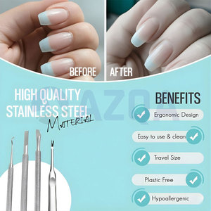 Stainless Steel <b>Cuticle</b> Pusher and Trimmer Set Dual End Nail Care <b>Tools</b> for Cleaning Shaping and Manicure Use - Product Image 2