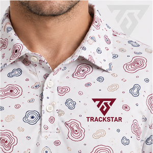 Polo pour homme Trackstar, blanc, bordeaux, bleu, imprimé abstrait en spirale, manches courtes, col boutonné, chemise de golf, logo personnalisé - Product Image 6