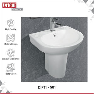 Vendeur en gros exportateur de lavabos demi-pieds en céramique blanche moderne de luxe, lavabo mural de haute qualité pour salle de bain - Product Image 2