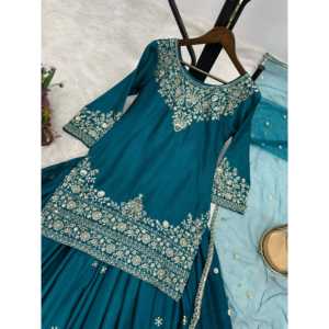 Top de mujer-Conjunto Lehenga Dupatta con bordado elegante y trabajo de lentejuelas para fiestas - Product Image 3