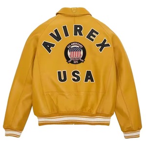 Chaqueta Bomber de Lona y Cuero Amarillo para Hombre Avirex, Cuello Camisero, Cierre de Cremallera, Diseño con Parches Bordados, Estilo Casual de Invierno - Product Image 5
