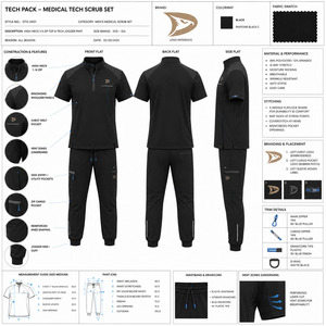 Men's Black Polyester <b>Scrub</b> <b>Set</b> With Zip Neck Top And Cargo Pants For Hospital Use - Product Image 5
