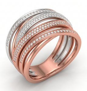 Anillo de Lujo para Mujer con Diamante Cultivado en Laboratorio, Corte Brillante, Oro Rosa de 14 Quilates, Chapado en Rodio Blanco |   Banda Cruzada Multicapa |   IGI - Product Image 4