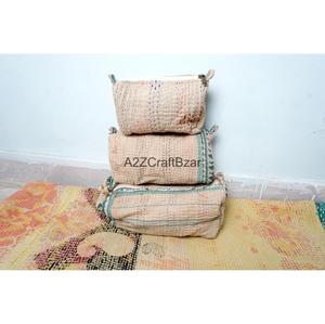 Handmade Kantha Indian Tassel Pattern Zipper Closure Soft Handle Eco-Friendly Cotton Lightweight Multi-Function Cosmetic <b>Bag</b> Set - Product Image 1