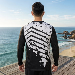 Camiseta Deportiva Sublimada de Manga Larga para Hombre, Cuello Redondo, Ajustada, Absorbente de Humedad, Estampado Geométrico, Poliéster, para Todas las Temporadas - Product Image 3