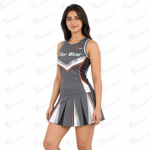 Uniforme de cheerleading pour femmes, équipe de lycée, tissu extensible respirant facile d'entretien, haut de cheerleading et jupe de cheerleading athlétique, ensemble complet - Product Image 2