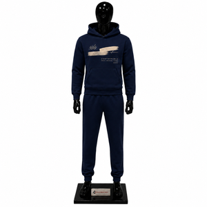 Chándal con Capucha Azul Marino para Hombre, Sudadera Casual de Algodón de Manga Larga con Estampado Frontal y Bolsillos Laterales, Corte Regular, Ropa de Otoño - Product Image 1