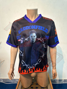 Maillot de football unisexe sublimé Camp Crystal Lake, col en V, manches courtes, maille respirante, grande taille, écologique, séchage rapide, adulte - Product Image 6