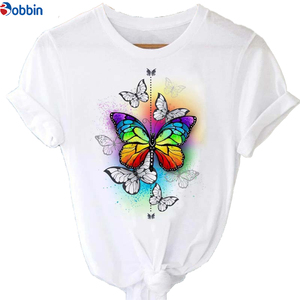 Camiseta de Mujer con Estampado de Rosas y Mariposas, Estilo Dulce, Holgada, Transpirable, con Decoración Gráfica de Manga Corta - Product Image 4