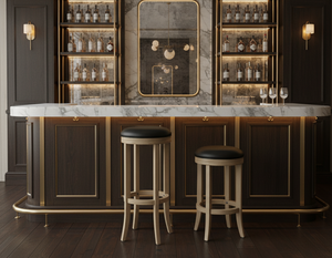 Ensemble de 2 tabourets de bar ronds modernes en bois massif avec 2 pieds courbés - Durables et légers - Product Image 6