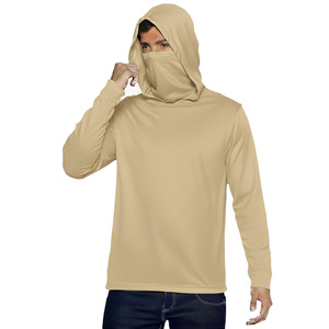 Men's Black Long Sleeve Hooded UV Protection Shirt Anti-Uv Fishing Wear Pullover Solid Color 100% Polyester Upf 50 - Product Image 5