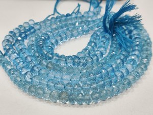 Cuentas facetadas de topacio azul cielo natural en forma de rondel, vendidas por hebra de 8 pulgadas de largo - Product Image 5