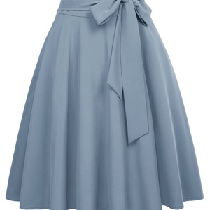 Jupe plissée longue à la cheville personnalisée en Spandex/Polyester respirant, fluide, pour femme, coupe trapèze, style patineuse, tricotée, vente en gros - Product Image 3