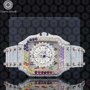 Montre pour homme Charm Jewells en acier inoxydable, boîtier carré de 40 mm, accents de diamants, analogique, luxe, mode, mouvement mécanique, date automatique - Product Image 1