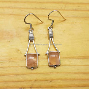 Handmade Natural Rose Quartz Gemstone Drop <b>Earrings</b> with 925 Silver Elegant Wholesale Jewelry From India for Gifts - Product Image 1