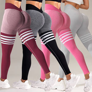 Leggings de yoga gris sans couture en Spandex/Polyester à taille mi-haute, longueur intégrale, extensibles dans quatre directions, avec cordon de serrage, pour femme - Product Image 6