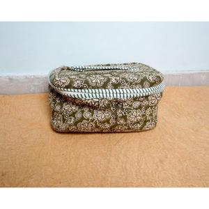 Beautiful Block Printed Quilted Cotton Vanity Bag Set Of 3 Pieces Women's Travel Cosmetic Pouch Storage Cosmetic Bags And Cases - Product Image 2