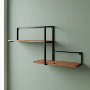 Modern Wall Mounted Metal Wood Floating <b>Shelf</b> Decorative Display Storage Rack Contemporary Organizer for Living Room <b>Bedroom</b> - Product Image 3