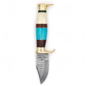 Cuchillo de Carnicero Artesanal de Acero de Damasco con Mango de Hueso Turquesa y Latón, Herramienta de Cocina - Product Image 6