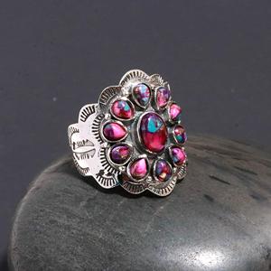 <b>Top</b> Quality Pink Copper Turquoise 925 Sterling <b>Silver</b> Ring Handmade Vintage Statement Jewelry Women Gift for Anniversary - Product Image 3