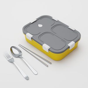 Boîte à lunch en acier inoxydable à 3 compartiments, conteneur bento détachable avec couvercle hermétique et couverts, boîte à lunch portable pour le bureau - Product Image 3