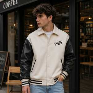 Veste de sport tricotée personnalisée pour homme, style universitaire, manches en laine/viscose, logo brodé, coupe-vent, imperméable, respirante, chauffante - Product Image 1