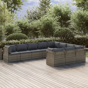 Set da 10 Set da giardino in Poly Rattan grigio con cuscini da giardino - Product Image 1