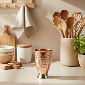 Verre en cuivre de bonne qualité, design martelé à motif floral, au meilleur prix - Product Image 3