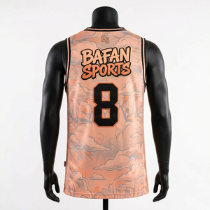 Camiseta de baloncesto premium de malla de poliéster transpirable de 160 GSM para hombre, color melocotón, con estampado por sublimación y logotipo personalizado. - Product Image 5