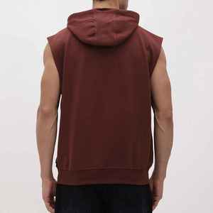 Men's Sleeveless Hooded Tank <b>Top</b> Solid Color Knitted Casual Wear <b>Maroon</b> - Product Image 5