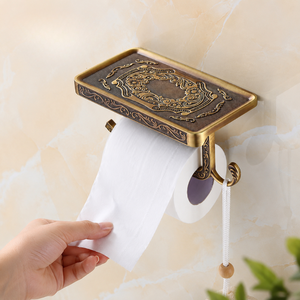 Porte-papier toilette mural en laiton de luxe avec étagère de rangement, support élégant pour rouleau de papier toilette antique, accessoire de salle de bain raffiné - Product Image 2