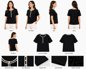 T-shirt personnalisé pour femme, vintage, en spandex, nouvelle collection été 2026, simple, uni, à manches courtes - Product Image 6
