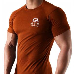 GYM ACTIVE <b>Men's</b> Short Sleeve <b>Pink</b> Cotton Jersey <b>T</b>-<b>Shirt</b> Slim Fit O-Neck Quick Dry Eco-Friendly Breathable Sporty Front Logo - Product Image 4