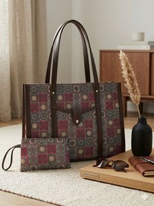 Patterned PU Leather <b>Tote</b> <b>Bag</b> Women Shoulder Handbag Zipper Shopper <b>Bag</b> with Pouch Custom Logo for Daily Travel - Product Image 2