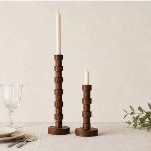 Modern Minimalist Solid Wood Candle Holder Set Handcrafted Taper Candle Stands For Dining Table Centerpiece Boho Home Decor - Product Image 2