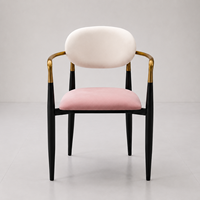 En stock, chaise de salle à manger moderne pour café, revêtement en velours, rose, blanc, or, pieds noirs, livraison rapide, mobilier de restaurant, fauteuil