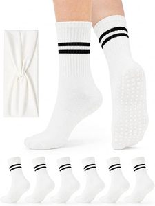 4 Pairs Pilates Grippy <b>Socks</b> for Women Long Non Slip Yoga <b>Socks</b> with <b>Grips</b> Crew <b>Socks</b> for Pilates Barre Hospital - Product Image 1