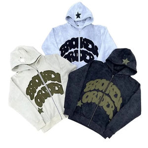 Sweat à capuche vintage délavé avec logo brodé personnalisé OEM, coupe évasée, survêtement épais pour homme - Product Image 2