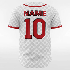 Baseball Jersey White Red <b>Checkered</b> Pattern Short Sleeve Button Front Moisture Wicking Unisex Adult Sport Wear Baseball Jersey - Product Image 4