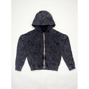 Sweat à capuche zippé pour homme, style vintage délavé à l'acide, coupe oversize, design à empiècements coupés et cousus, streetwear, en molleton épais - Product Image 2