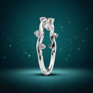 Bague de fiançailles en or 10K 14K 18K ou argent 925 935 pour femme, avec diamant de laboratoire taille ronde inspiré de la nature et motif feuille moderne - Product Image 3