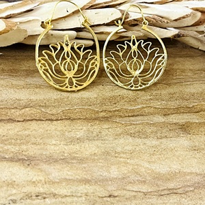 Trendy Design Lotus Hoop Earrings Boho Brass Women 18K <b>Silver</b>/Gold Plated Floral <b>Chandeliers</b> Filigree Hoops Party - Product Image 5